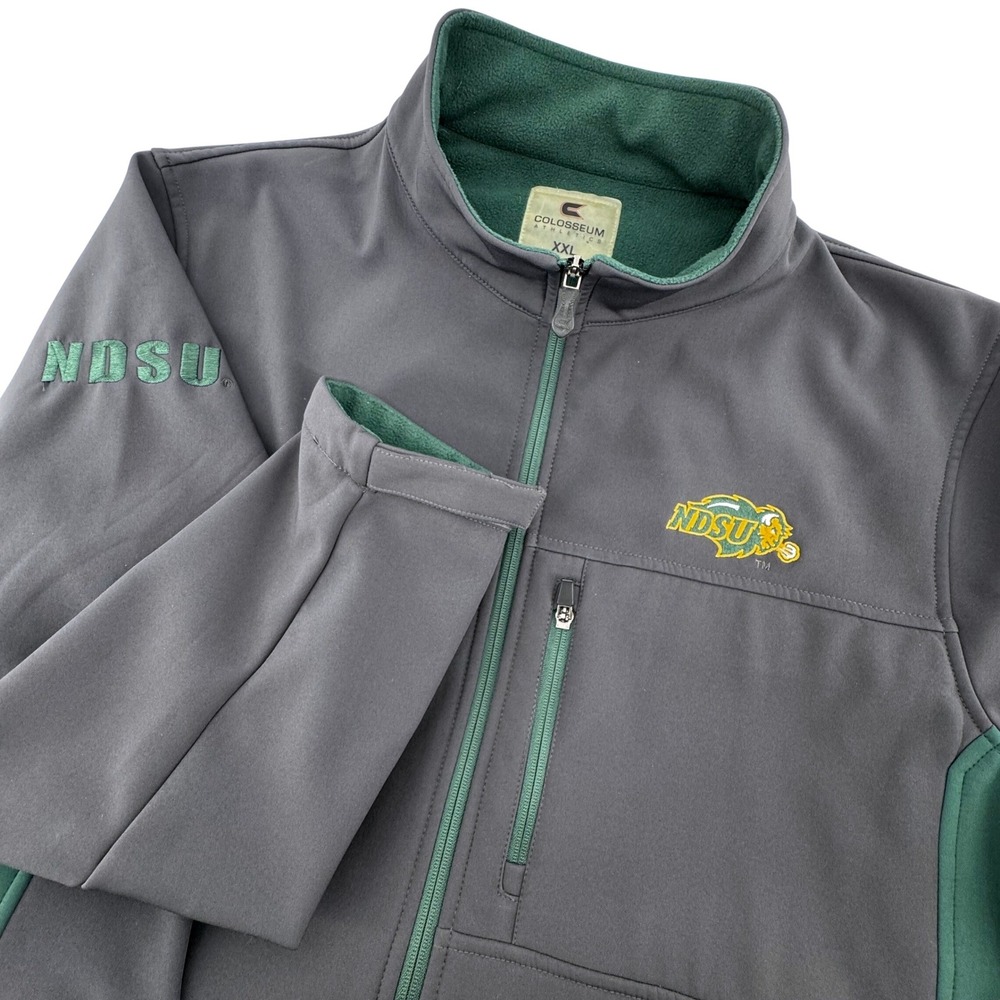 Colosseum NDSU Bison Softshell Jacket Mens XXL Grey Green Full Zip Fleece Lined